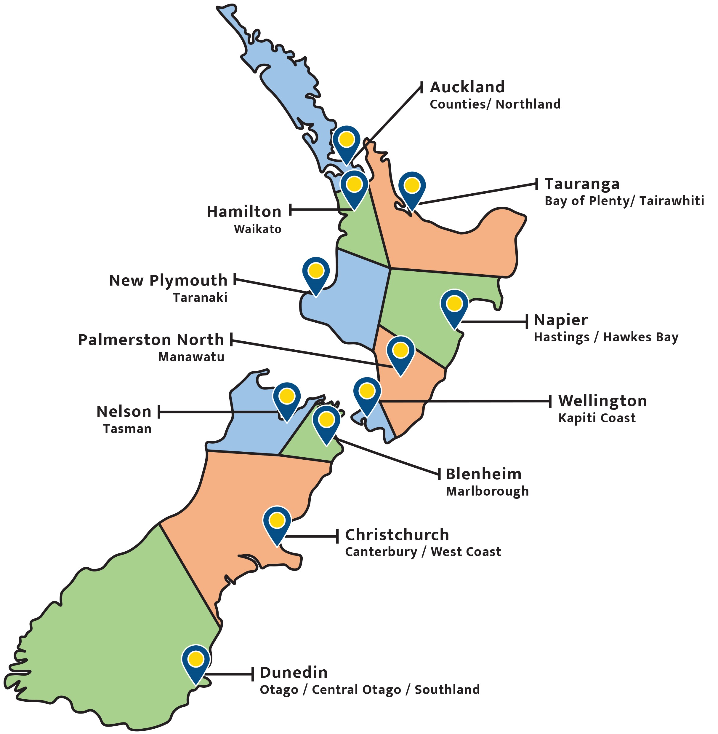 Map of Storage Yards Branch Locations in New Zealand